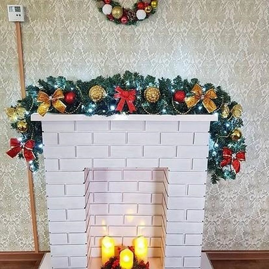 Большой фальш-камин из коробок. 12